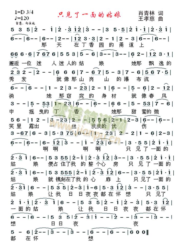 只见了一面的姑娘(八字歌谱)1