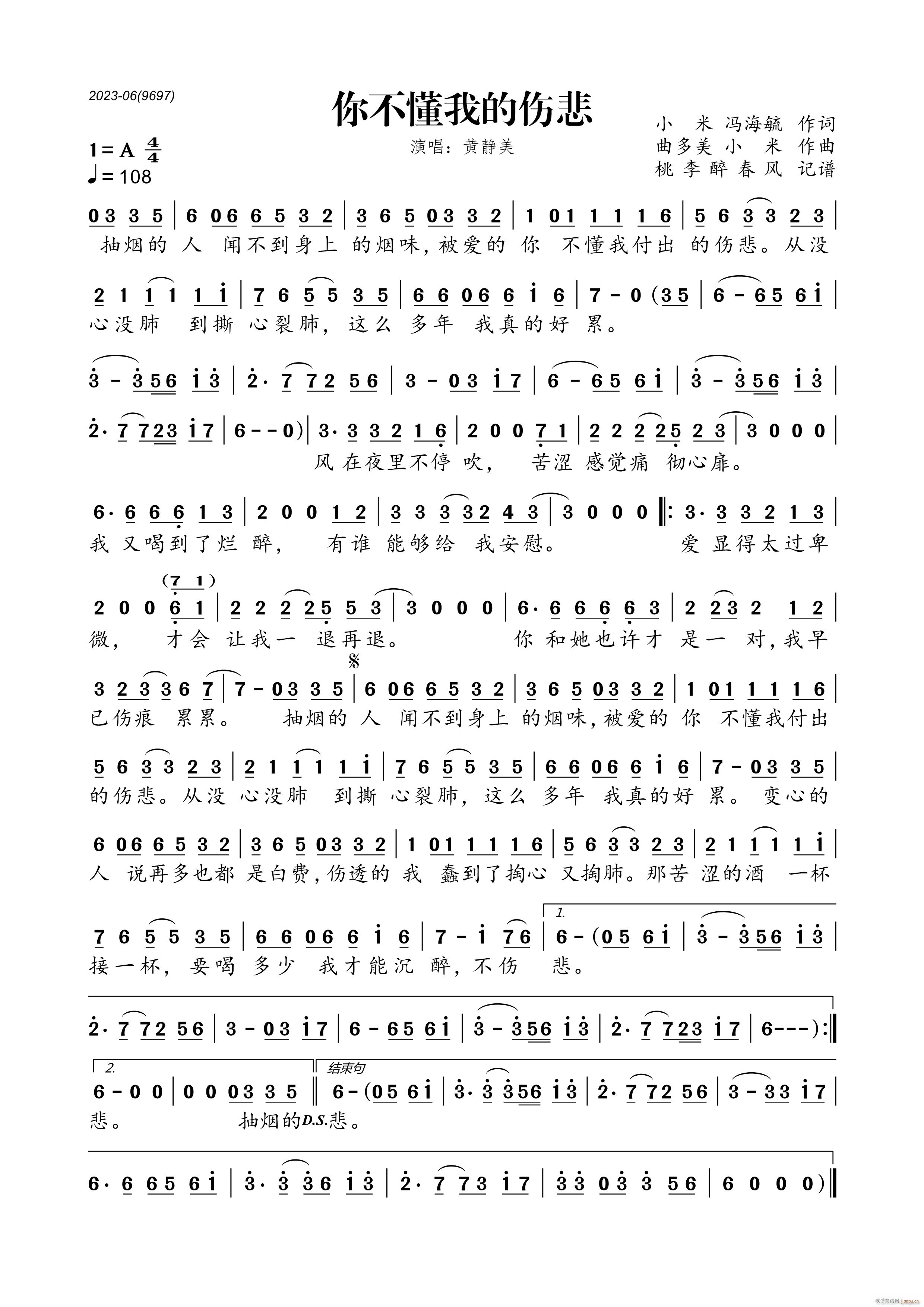 你不懂我的伤悲(七字歌谱)1