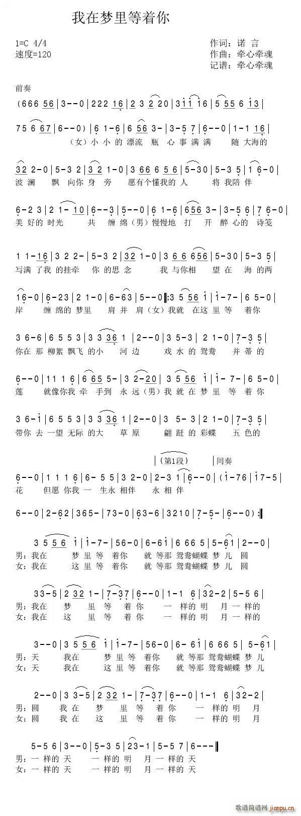 我在梦里等着你(七字歌谱)1