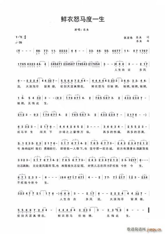 鲜衣怒马度一生(七字歌谱)1