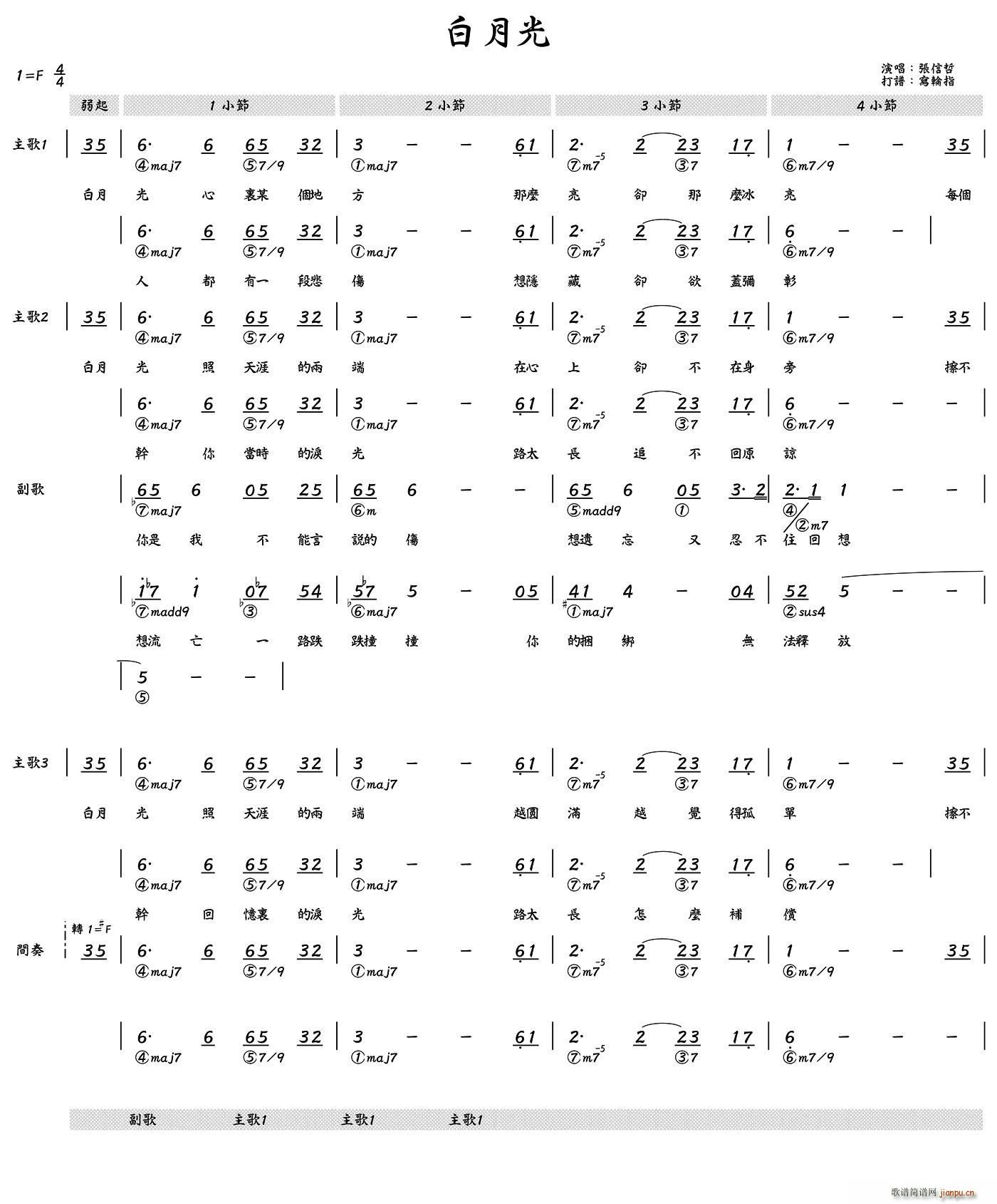 白月光 简和谱(七字歌谱)1