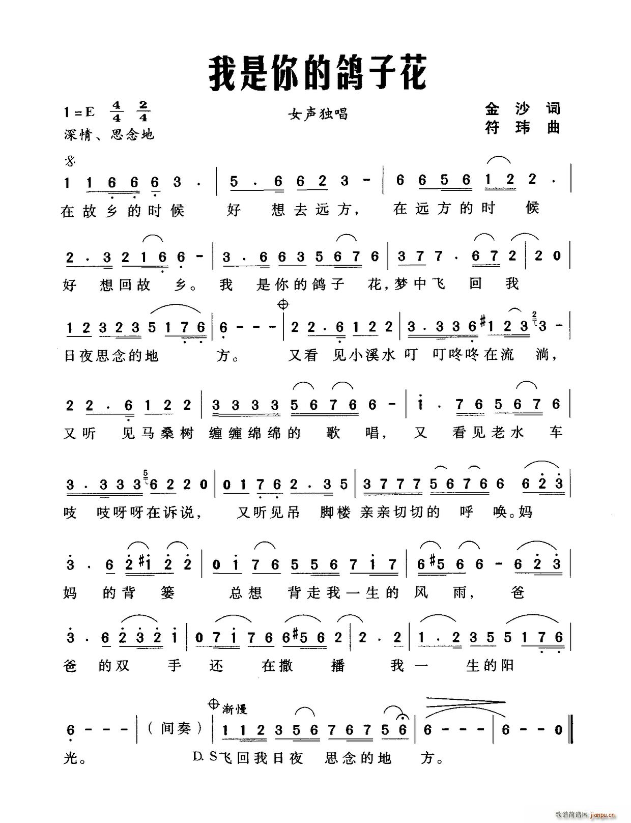 我是你的鸽子花(七字歌谱)1