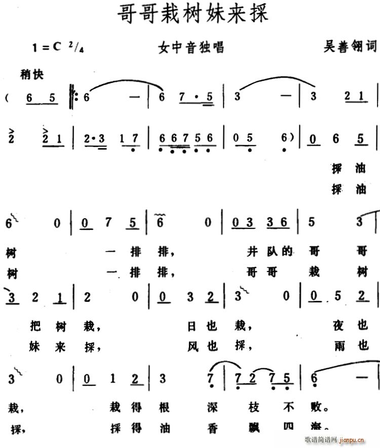 哥哥栽树妹来采(七字歌谱)1