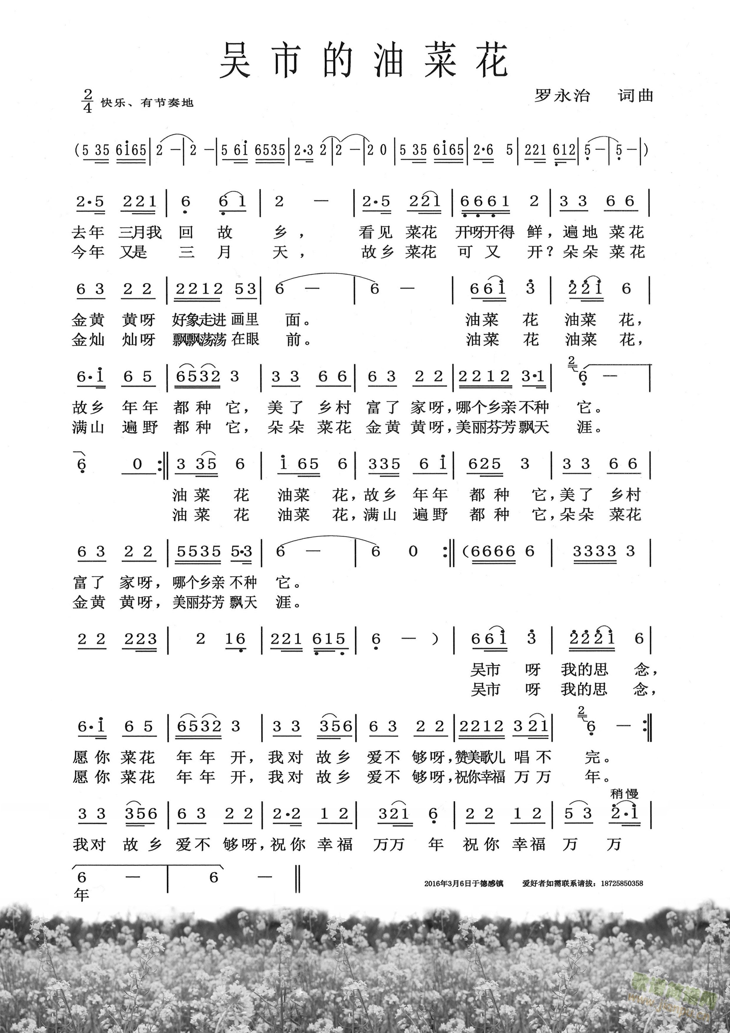 吴市的油菜花(六字歌谱)1