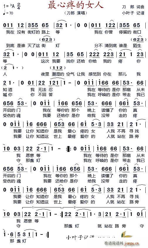 最心疼的女人(六字歌谱)1