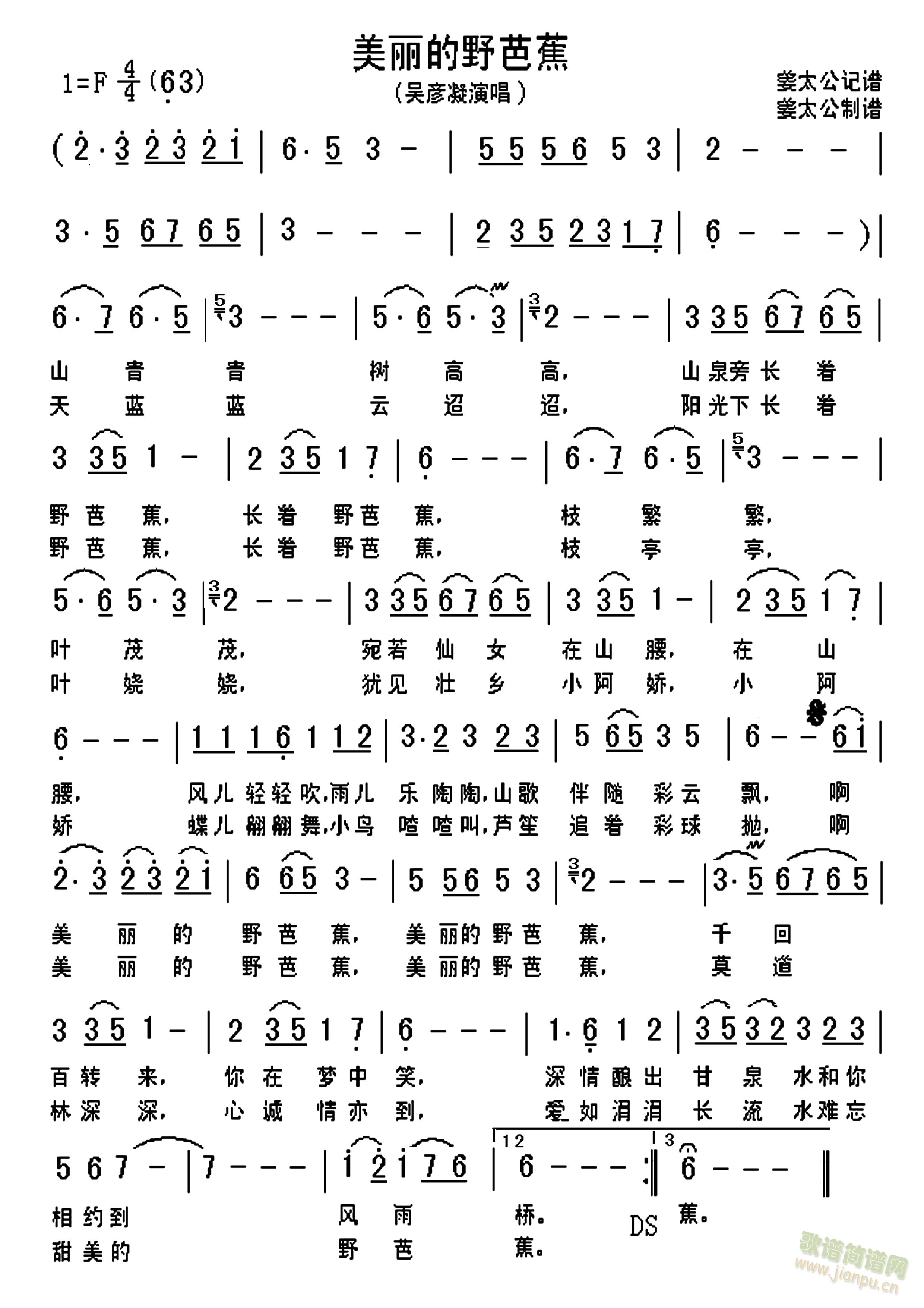 美丽的野芭蕉(六字歌谱)1