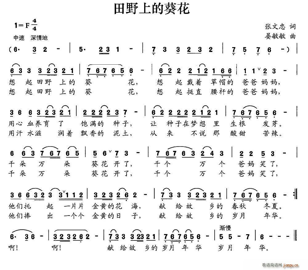 田野上的葵花(六字歌谱)1