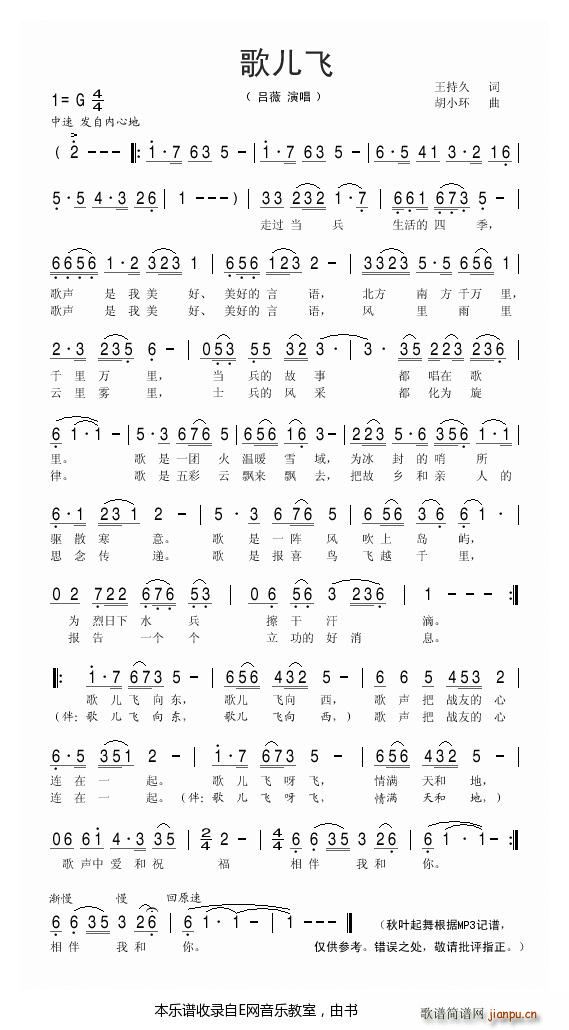 歌儿飞 吕薇(六字歌谱)1