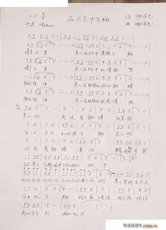 在蓝天中飞翔(六字歌谱)1