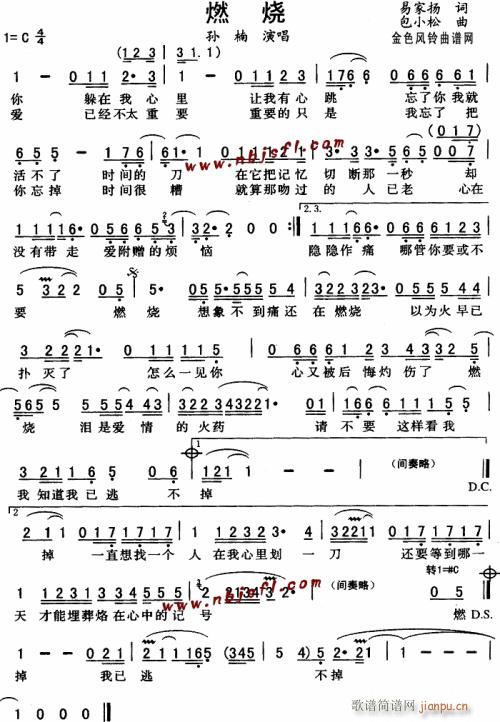 燃烧--孙楠(六字歌谱)1