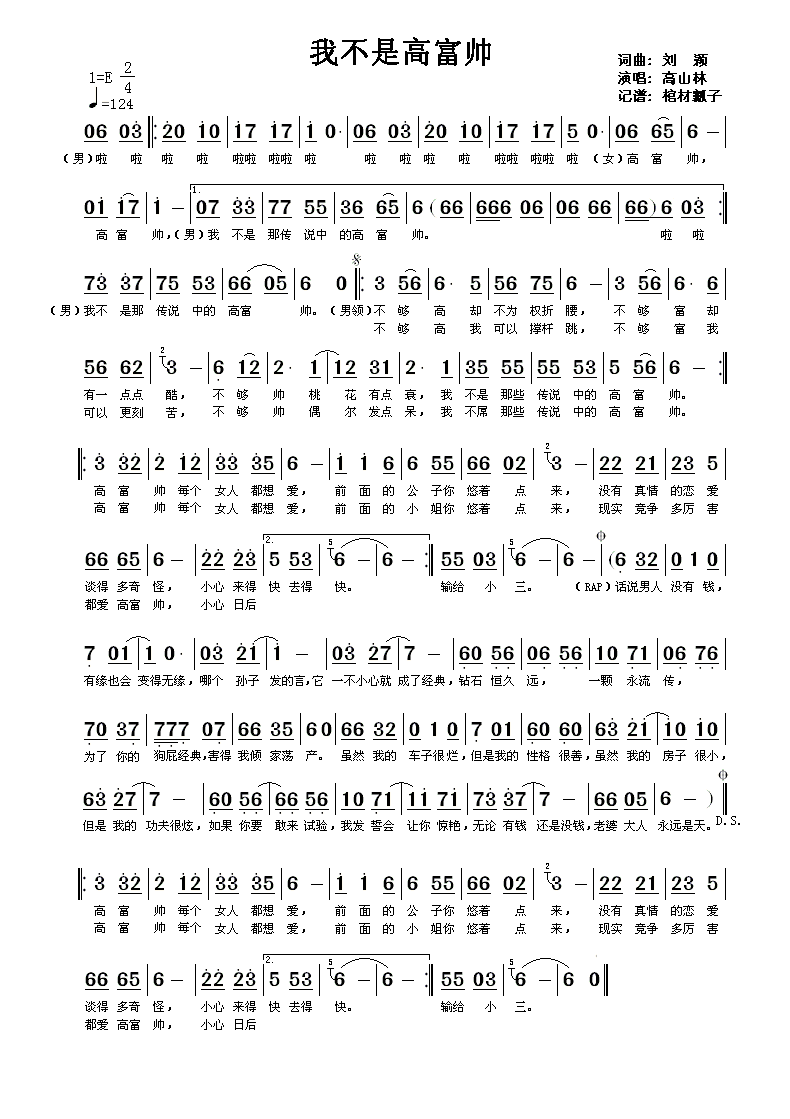 我不是高富帅(六字歌谱)1