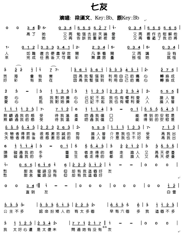 梁汉文-七友(六字歌谱)1