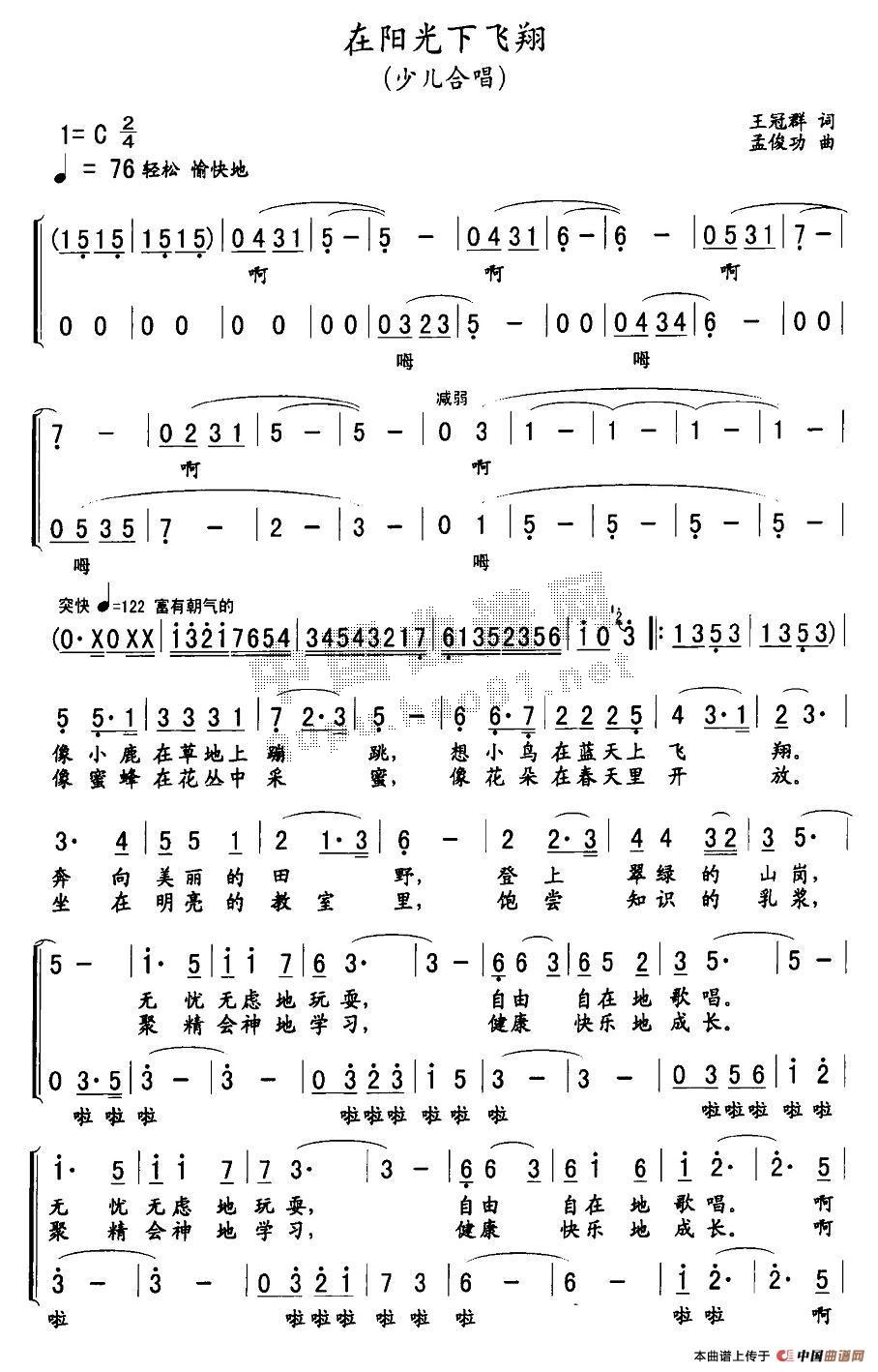 在阳光下飞翔(六字歌谱)1