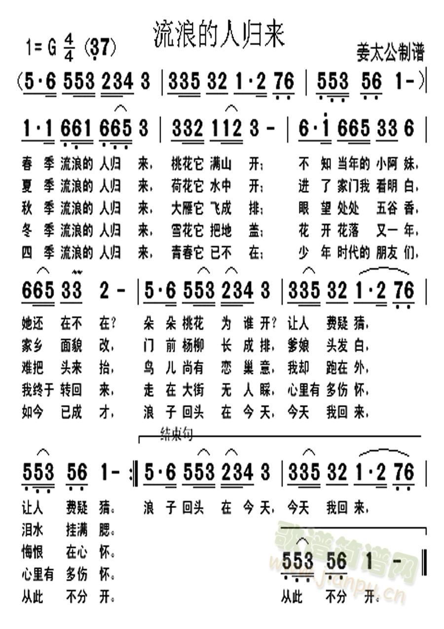 流浪的人归来(六字歌谱)1