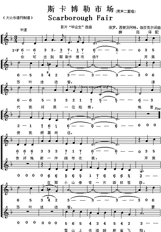 斯卡博勒市场(六字歌谱)1