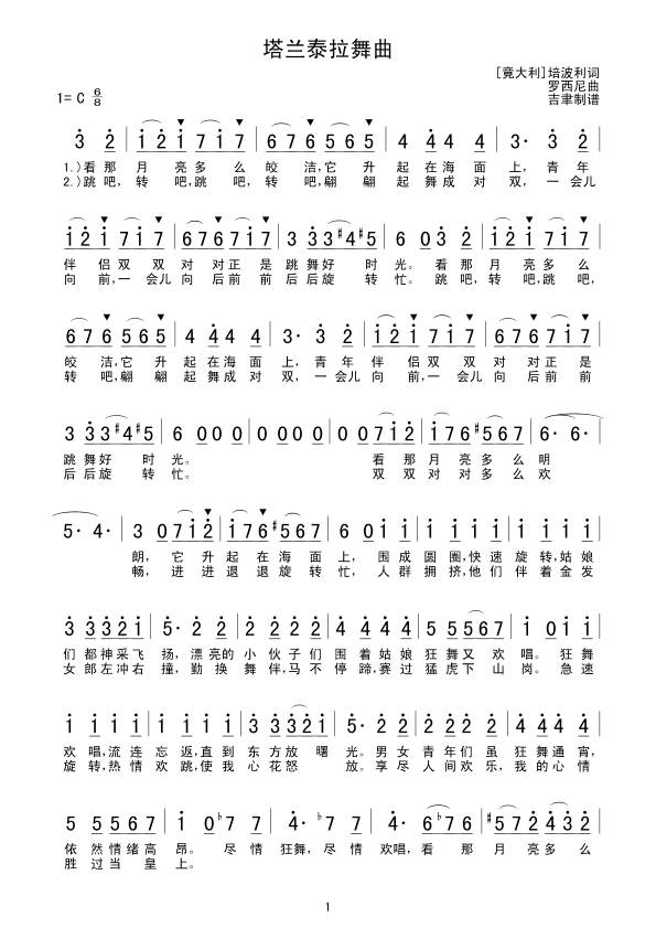 塔兰泰拉舞曲(六字歌谱)1