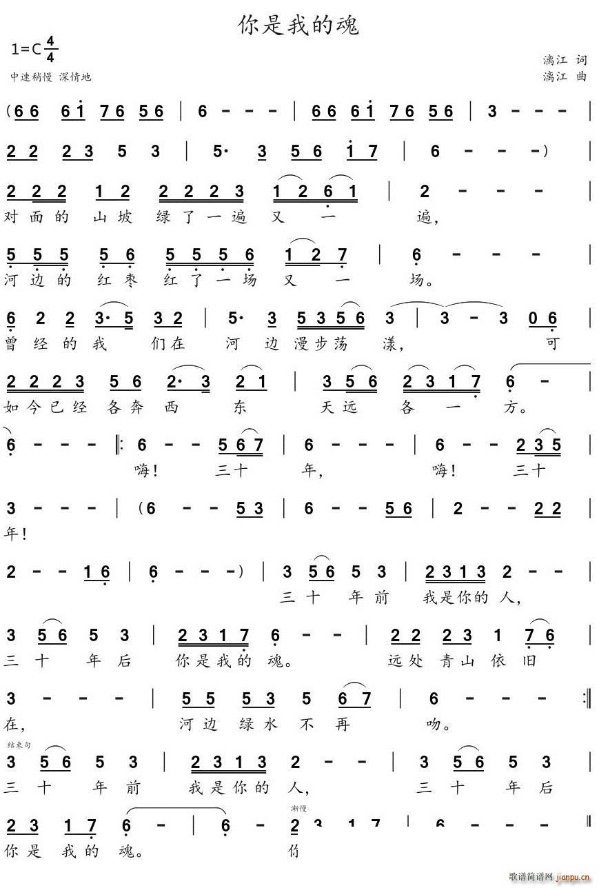 你的我的魂(五字歌谱)1