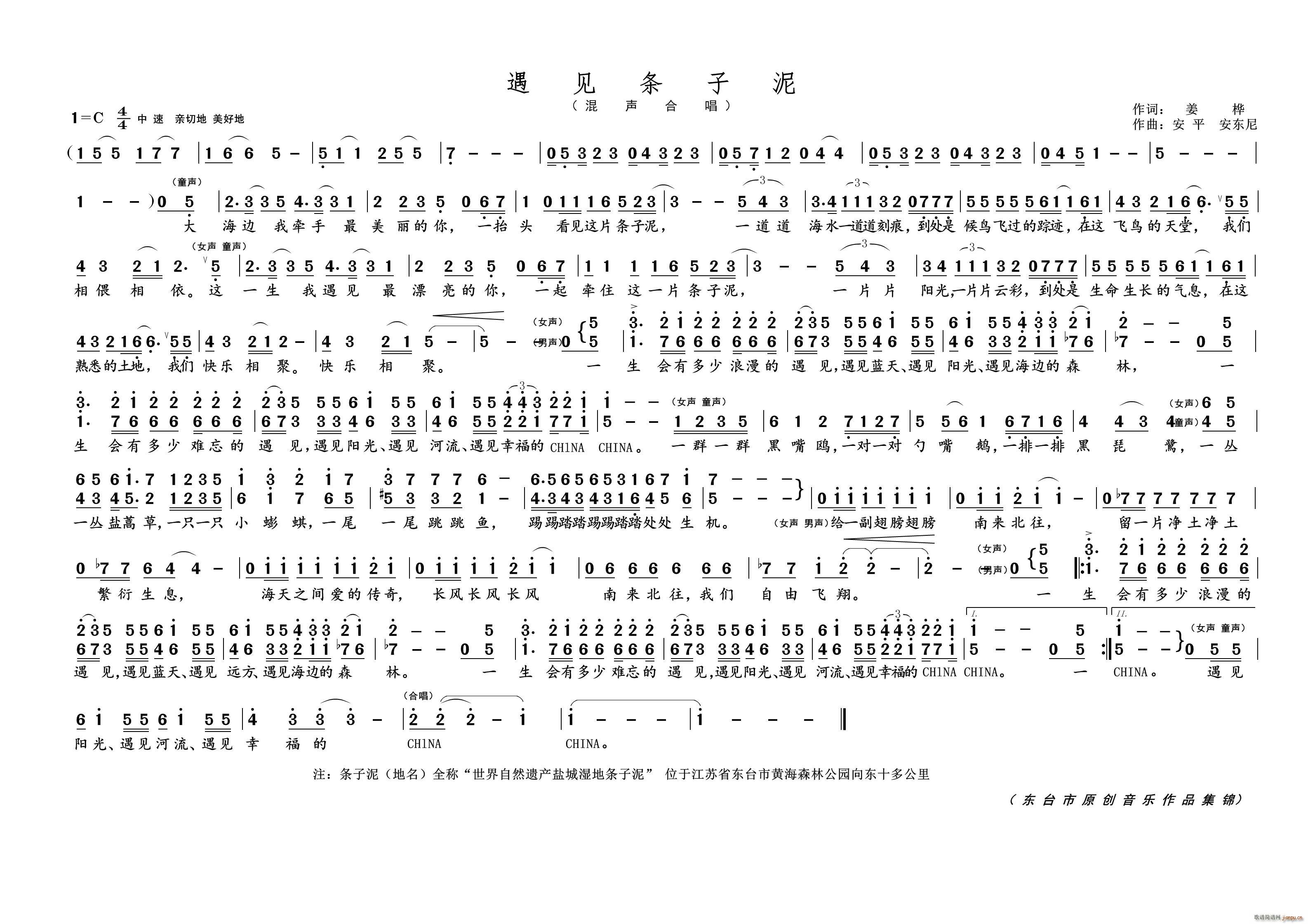 遇见条子泥(五字歌谱)1