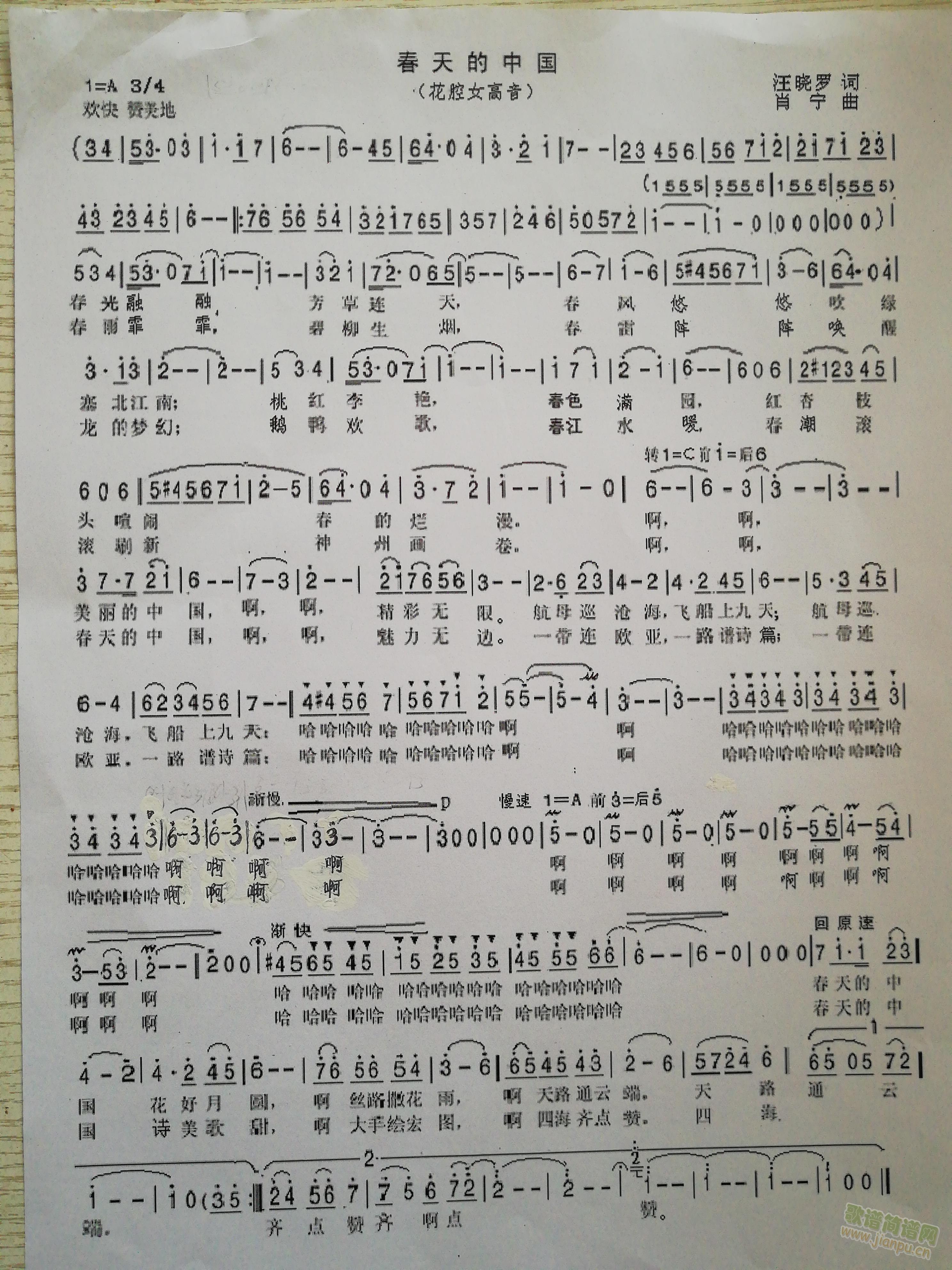 春天的中国(五字歌谱)1