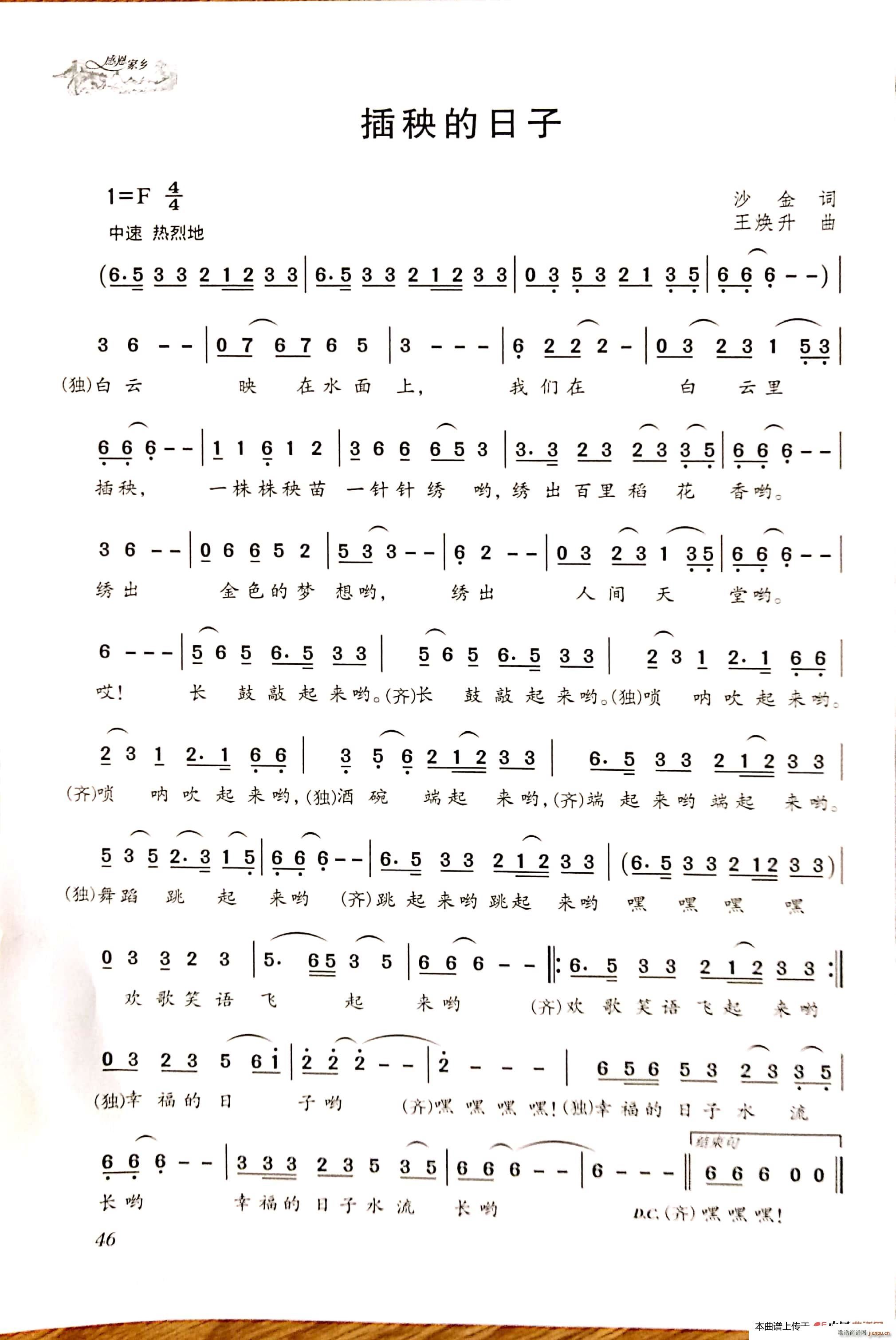 插秧的日子(五字歌谱)1