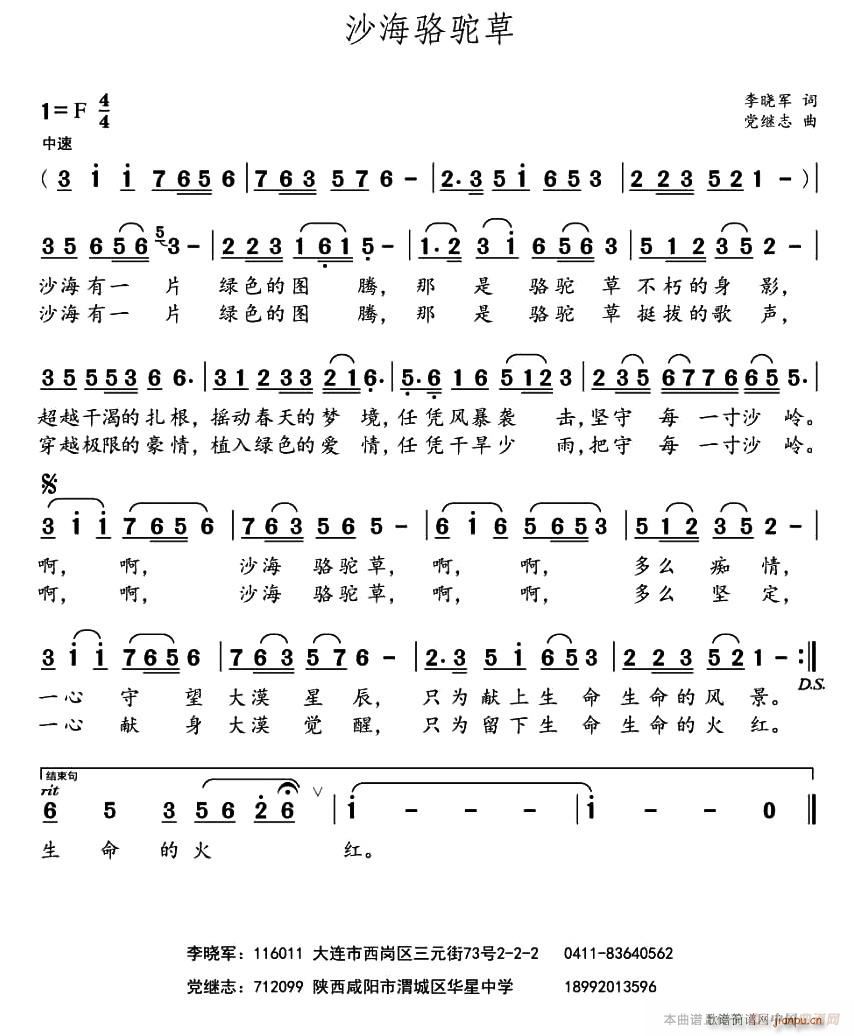 沙海骆驼草(五字歌谱)1