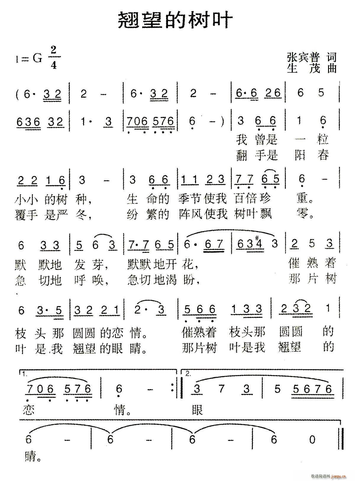 翘望的树叶(五字歌谱)1