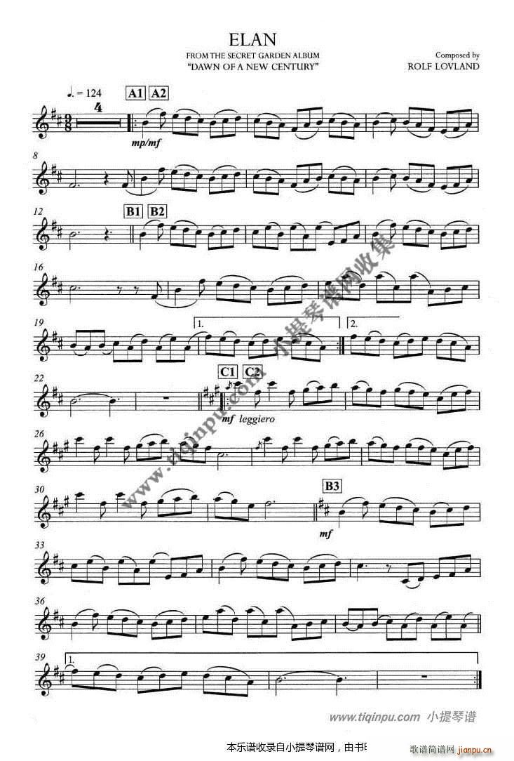 神秘园Elan(七字歌谱)1