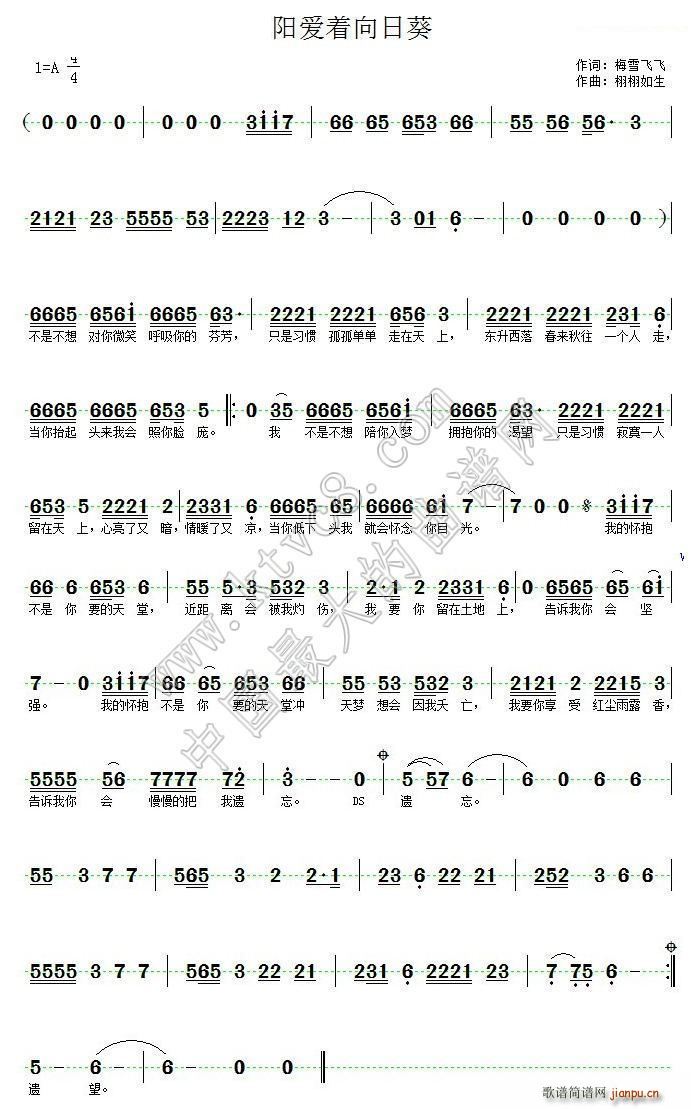 太阳爱着向日葵(七字歌谱)1