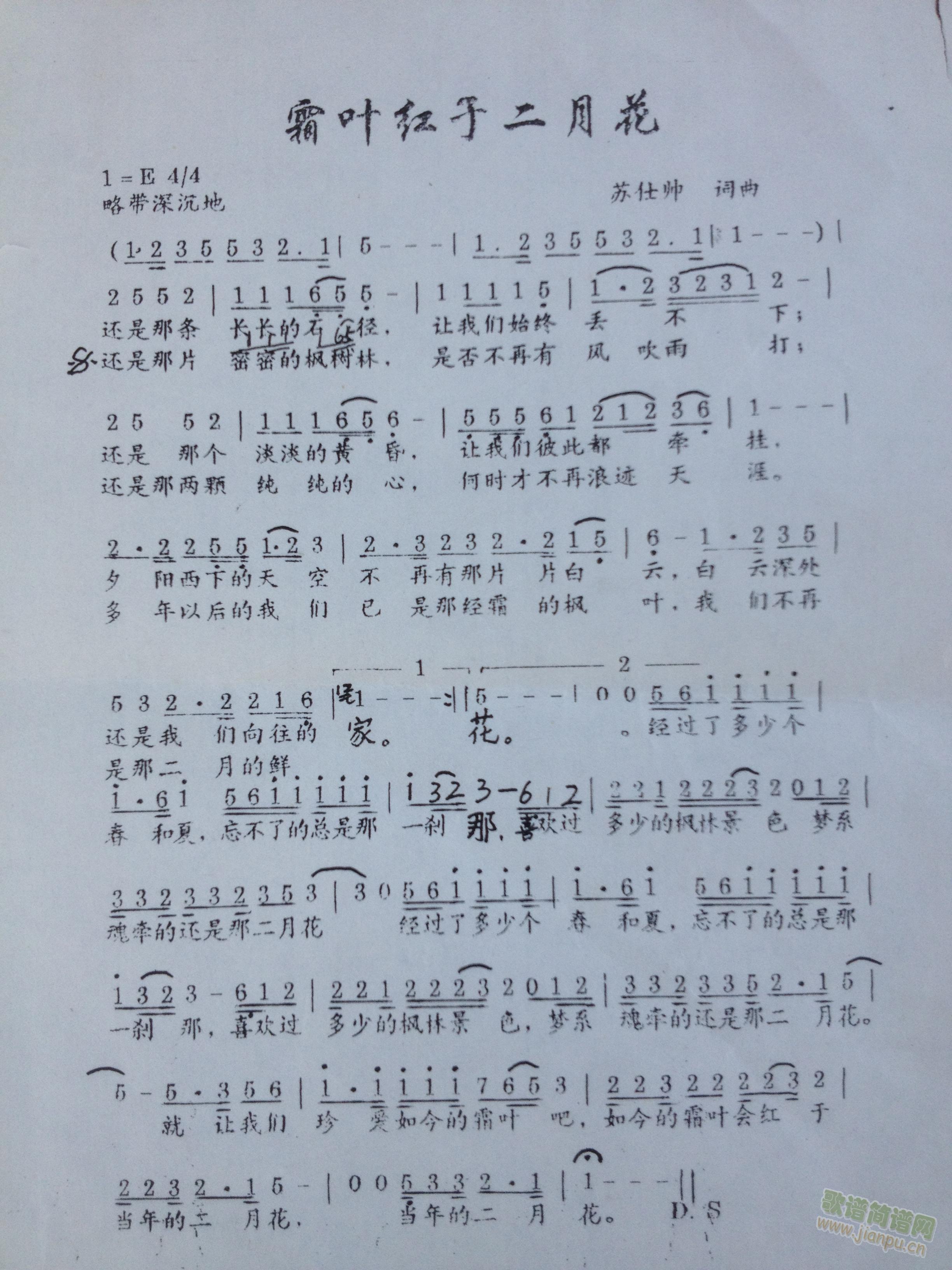 霜叶红于二月花(七字歌谱)1