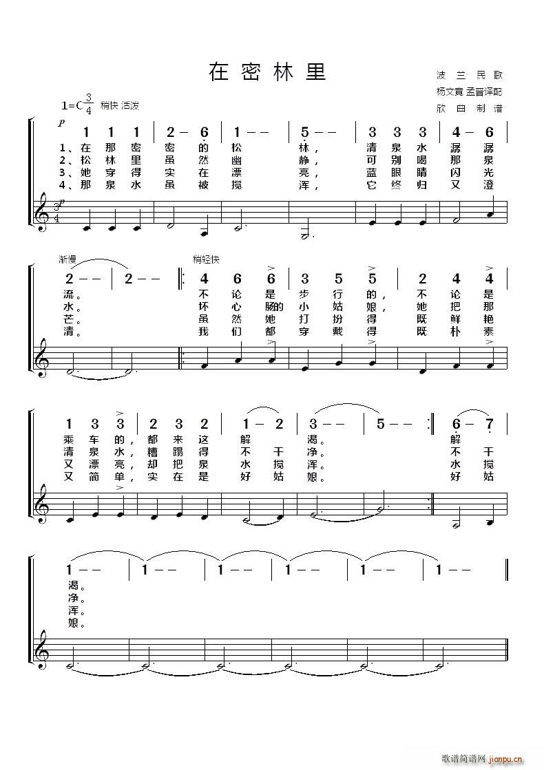 波兰 在密林里(七字歌谱)1