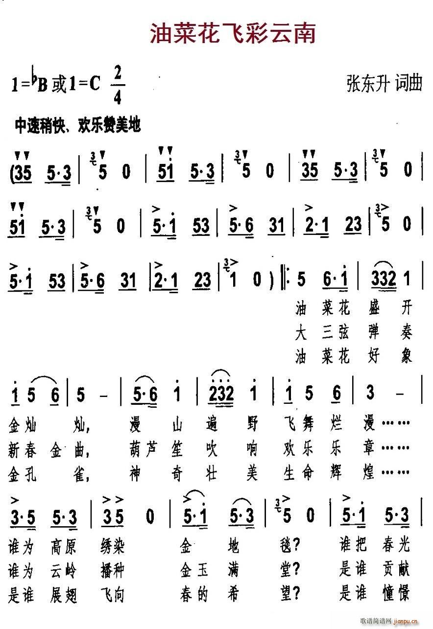 油菜花飞彩云南(七字歌谱)1