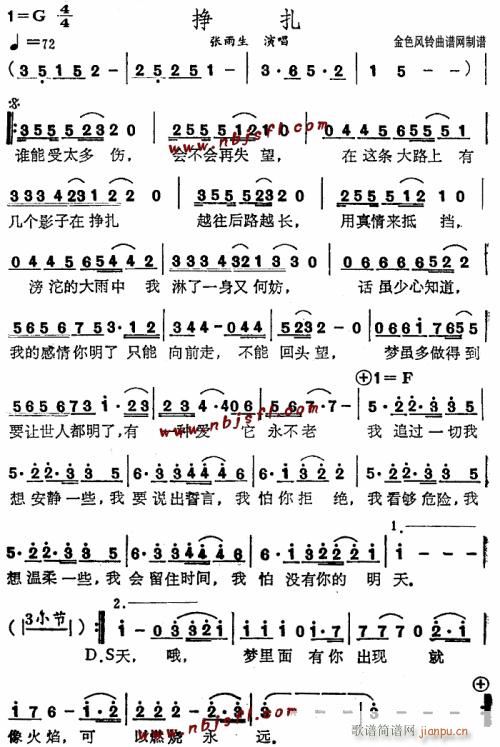 挣扎--张雨生(七字歌谱)1