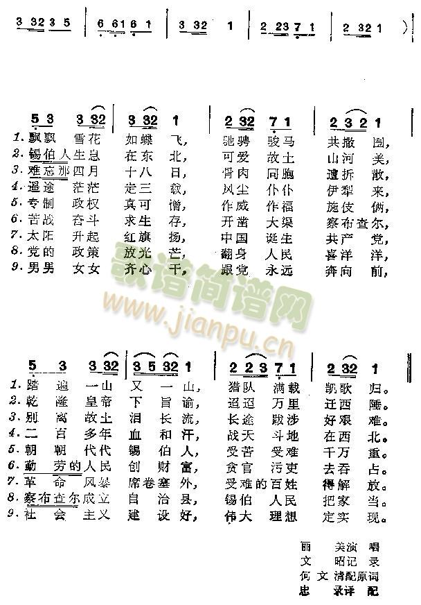 飘飘雪花如碟飞(七字歌谱)1