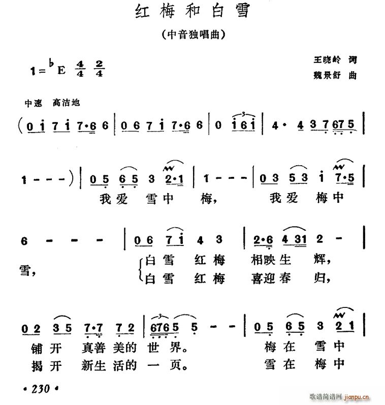 红梅和白雪(五字歌谱)1