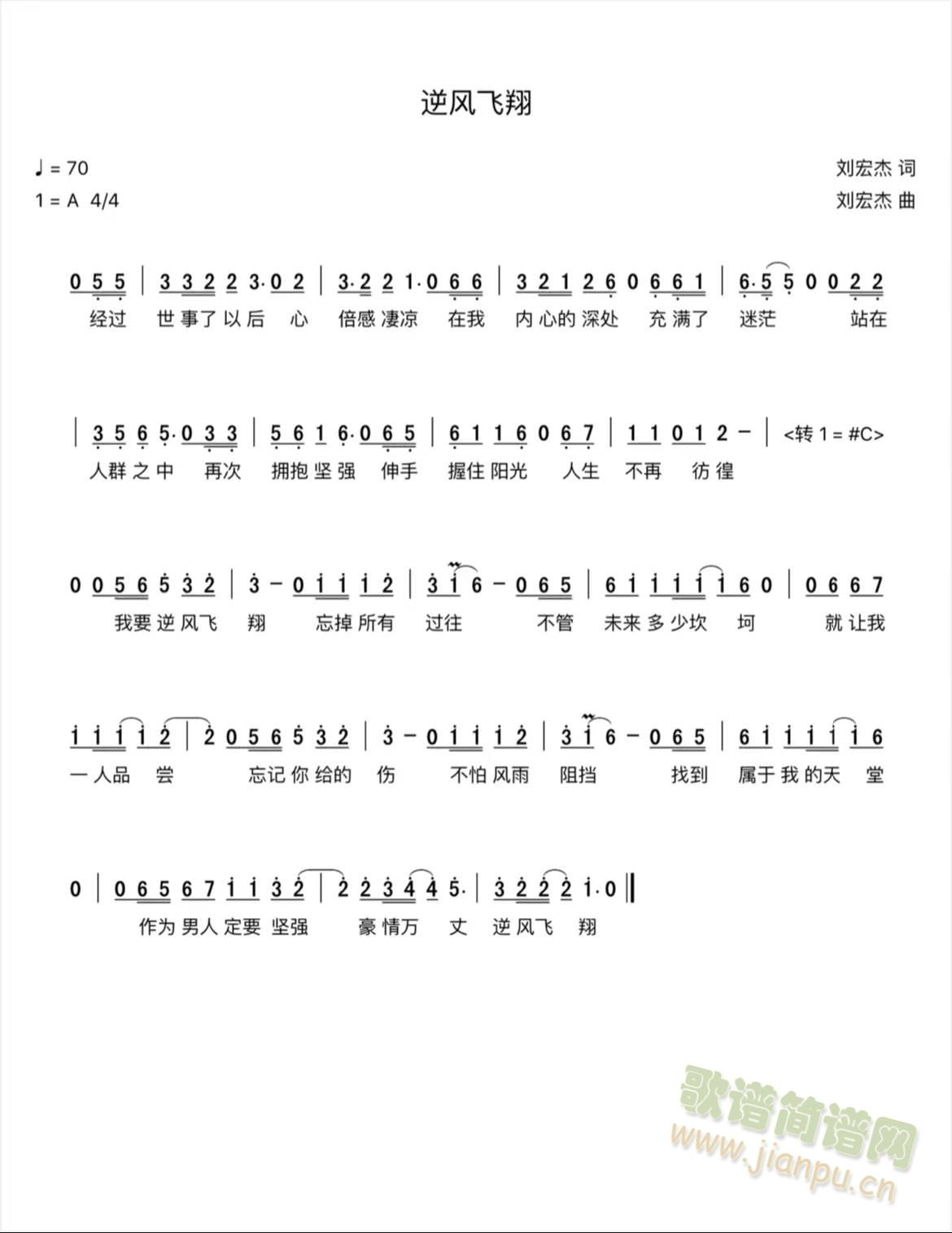 逆风飞翔(四字歌谱)1
