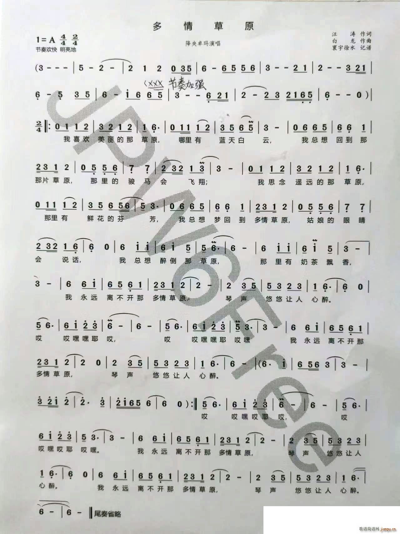 多情草原(四字歌谱)1