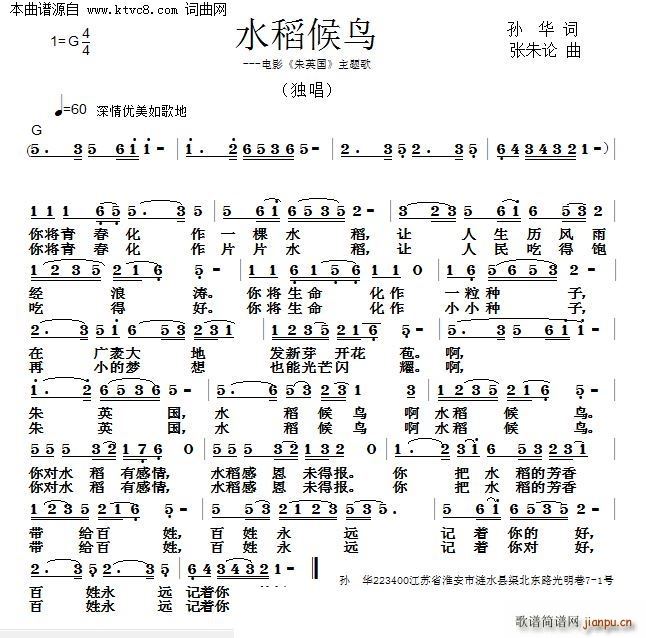 水稻候鸟(四字歌谱)1