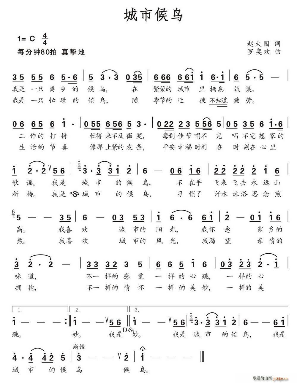 城市候鸟(四字歌谱)1