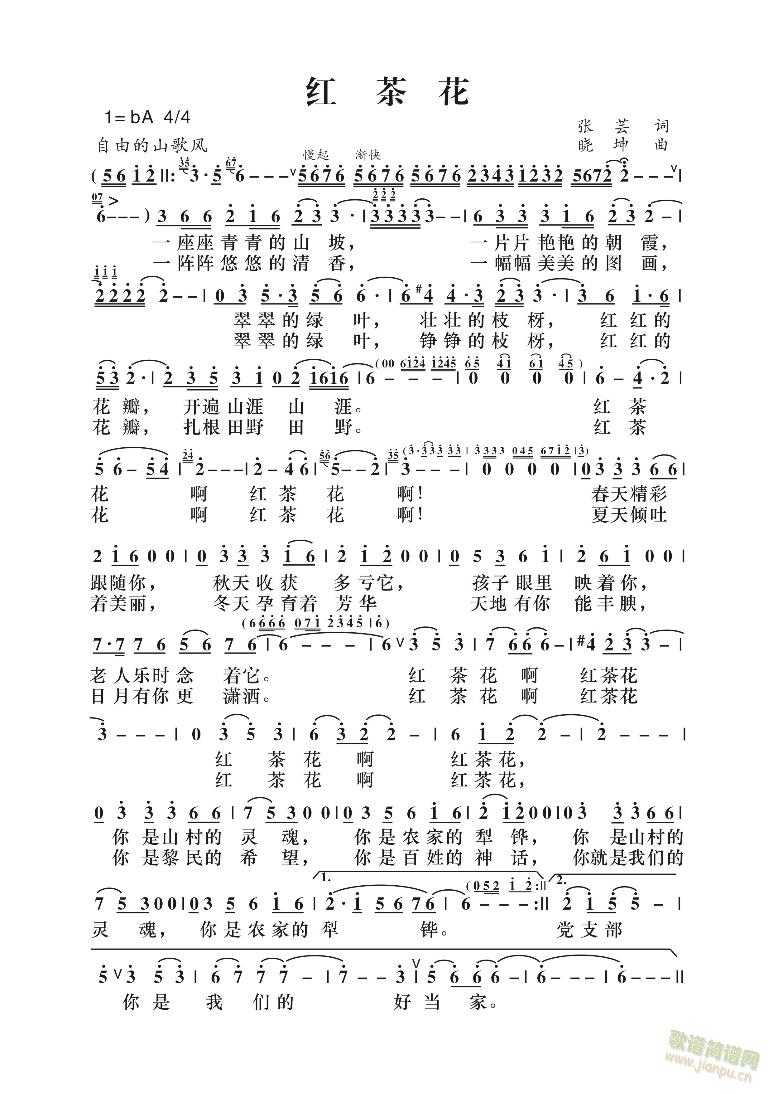 红茶花(三字歌谱)1