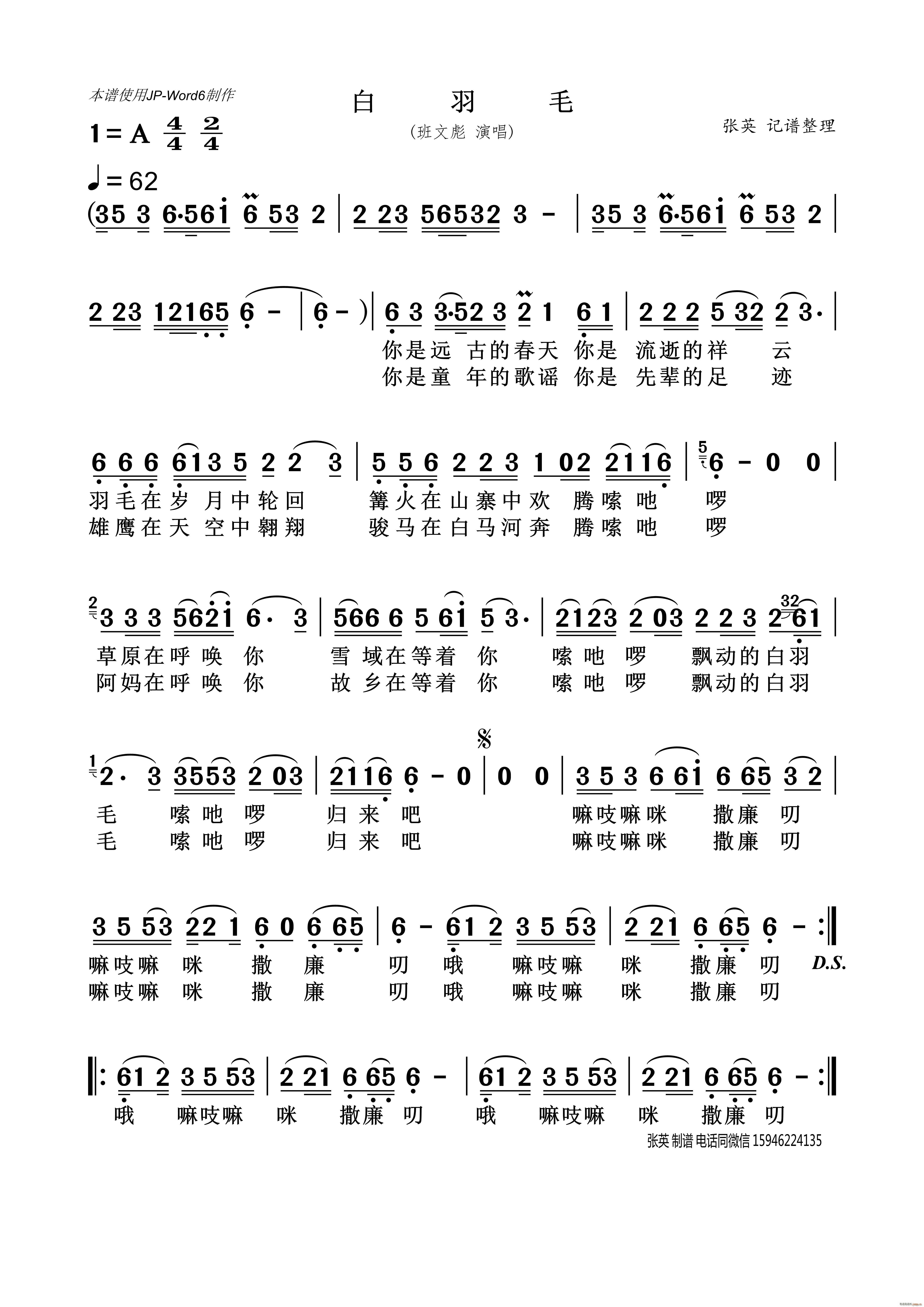 白羽毛(三字歌谱)1