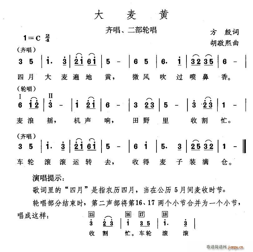 大麦黄(三字歌谱)1