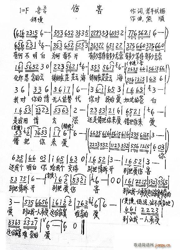 伤害(二字歌谱)1