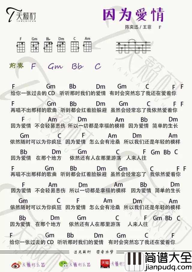 因为爱情尤克里里谱_陈奕迅&王菲_依然随时可以为你疯狂