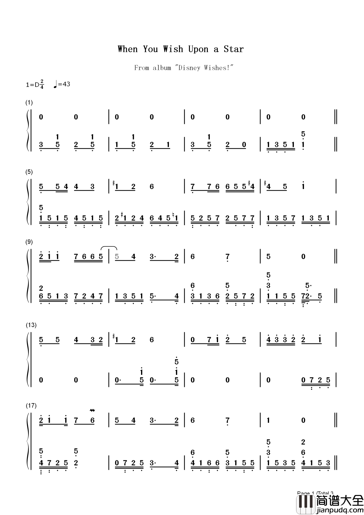 When_You_Wish_upon_a_Star简谱__木偶奇遇记片头曲，和撒谎说bye_bye!