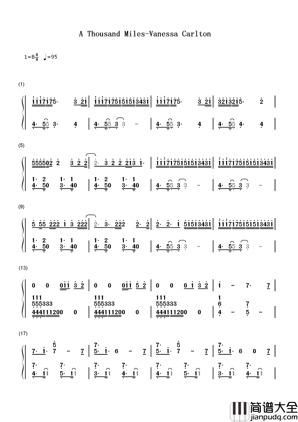 A_Thousand_Miles简谱__Vanessa_Carlton__这一生，千里迢迢，只为及时遇到你