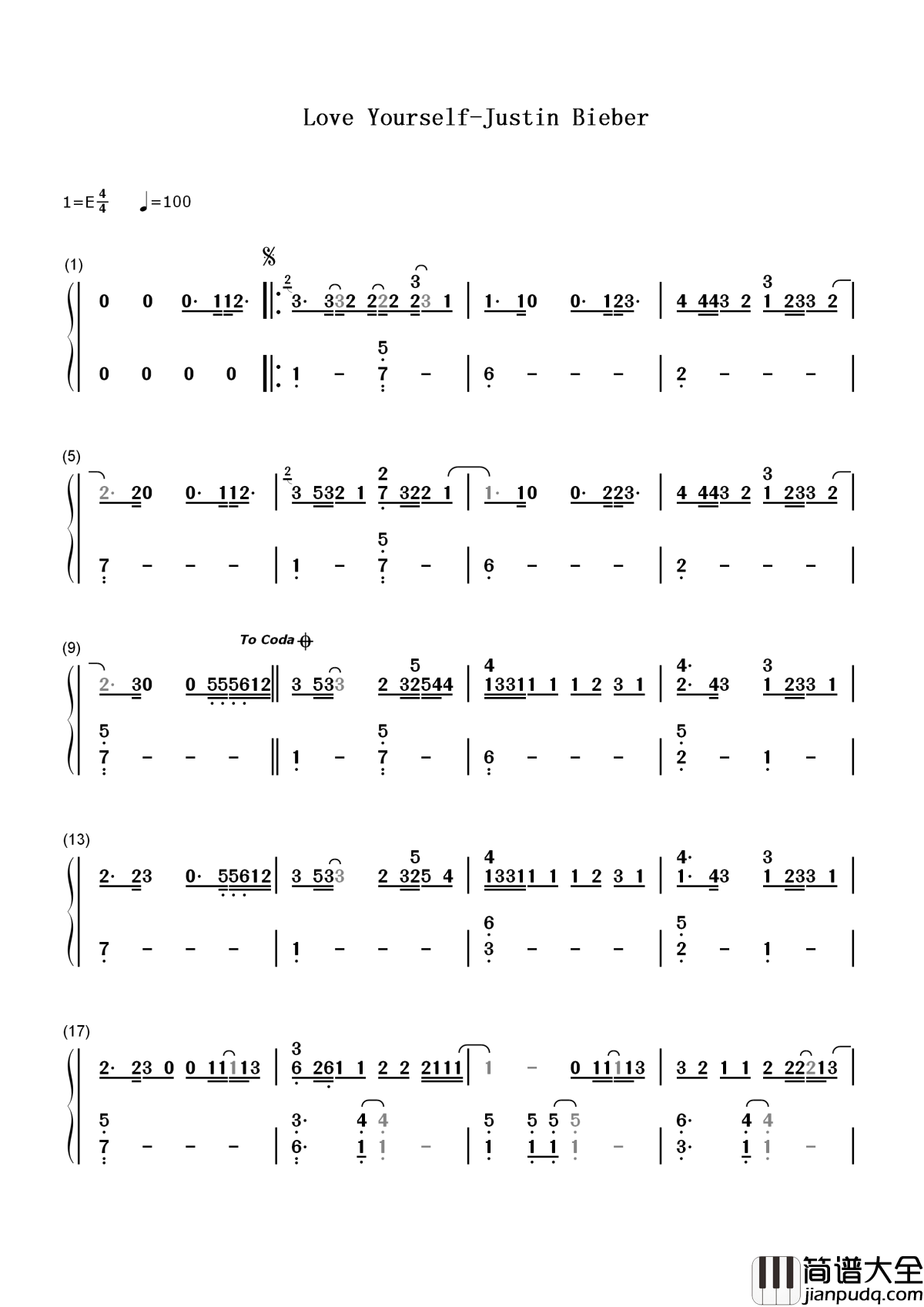 Love_Yourself简谱__Justin_Bieber__说分手也得好好爱自己