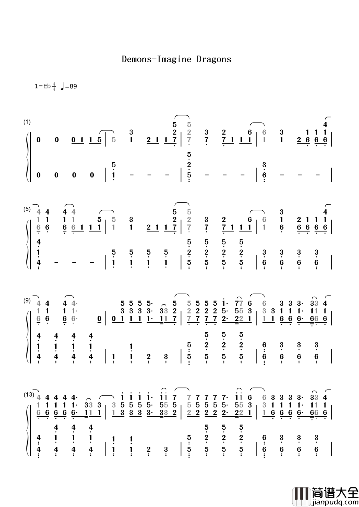 Demons简谱___Imagine_Dragons__九层妖塔主题曲，光明渐淡，所有的罪恶都蠢蠢欲动