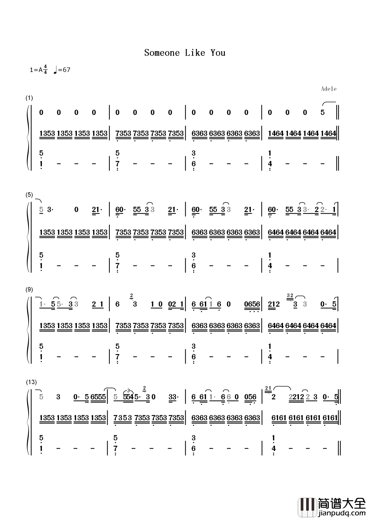 Someone_Like_You简谱__Adele__有时候爱情能永远，但有时又如此伤人