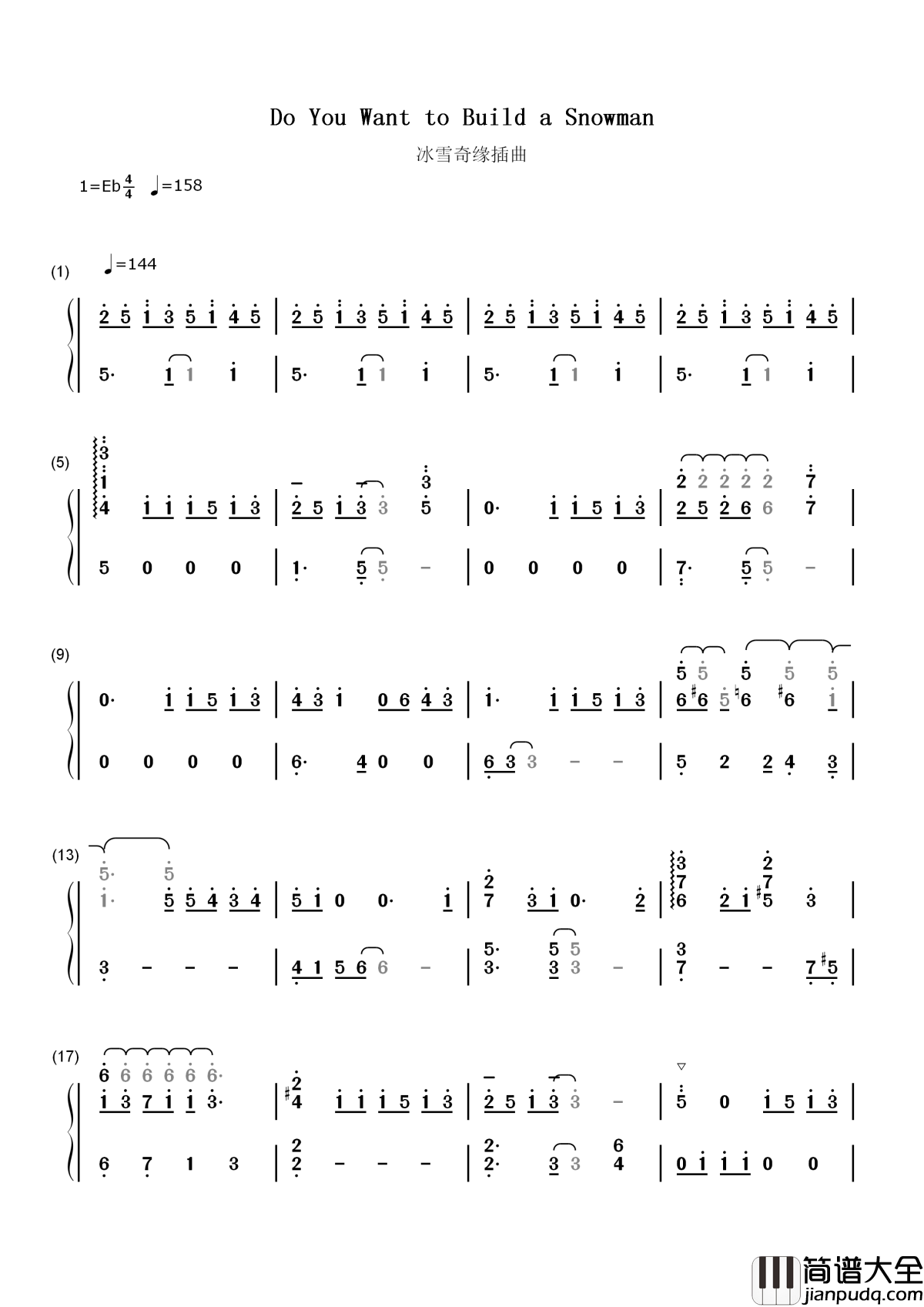 Do_You_Want_to_Build_a_Snowman简谱__Kristen_Bell__我想和你一起去堆雪人