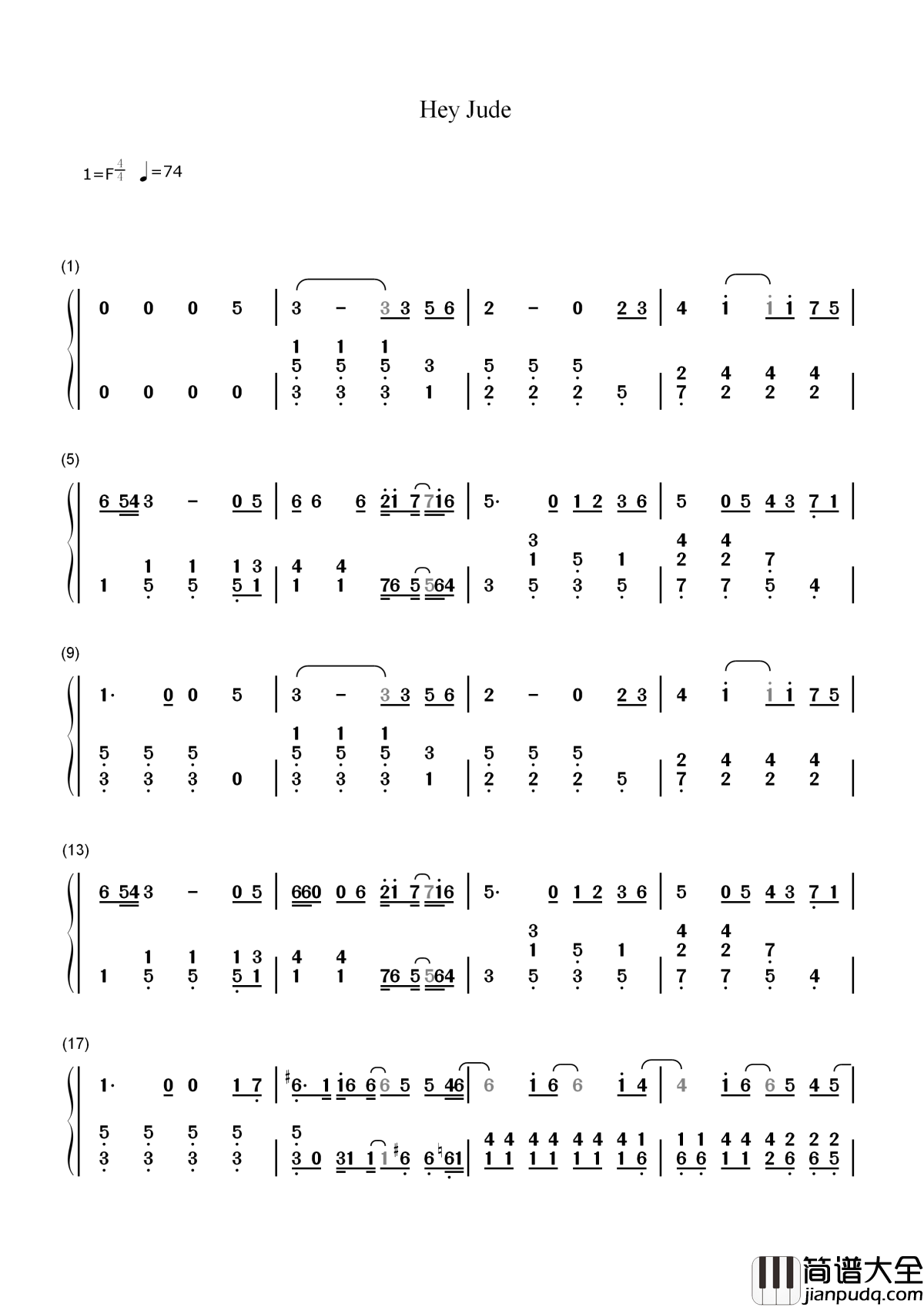 Hey_Jude简谱__Glee_Cast__愿我们都有孩子般的勇气，活出自己最真实的样子